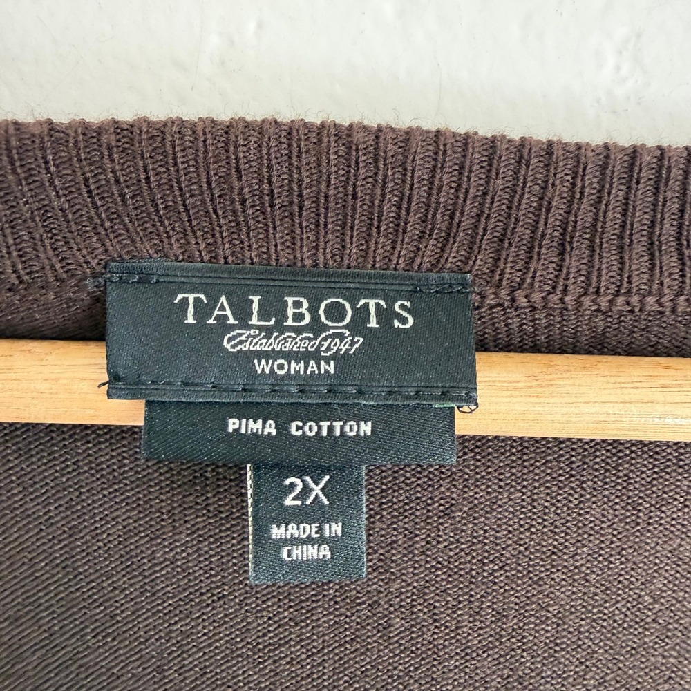 Talbots Woman Chocolate Brown Cardigan 2X Pima Cotton Dark Academia Preppy - Picture 4 of 13